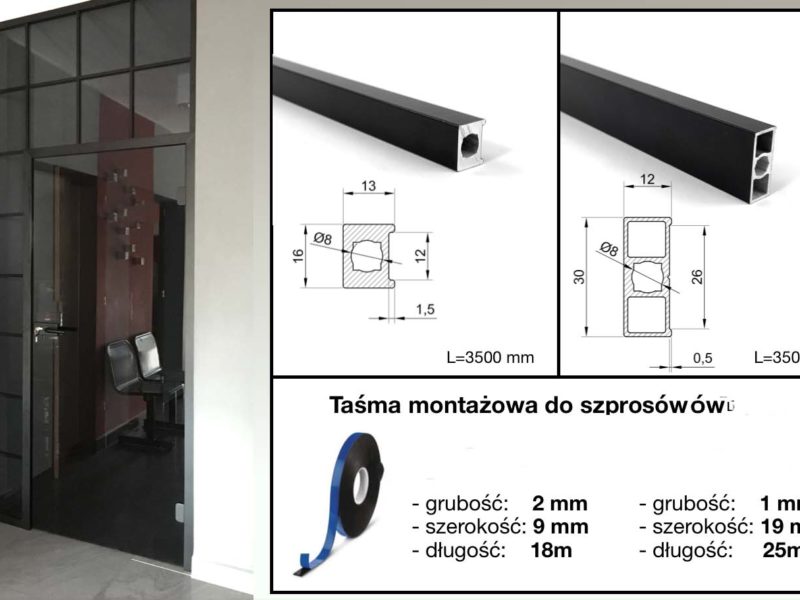 Czarne szprosy aluminiowe do zabudowy szklanej