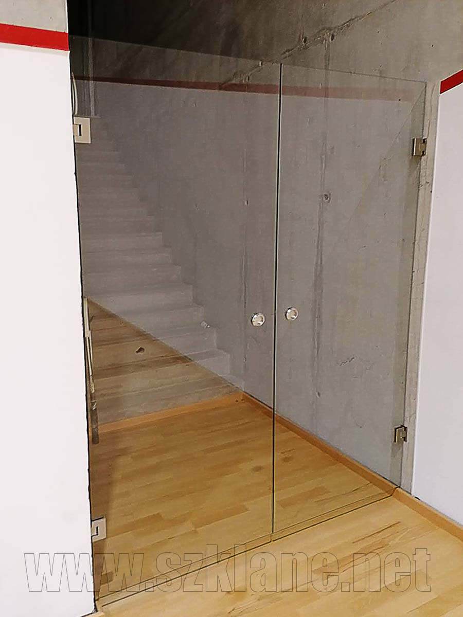 drzwi szklane wahadłowe podwójne sala squash